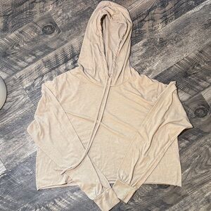 Beige Hooded Crop Long Sleeve Tee